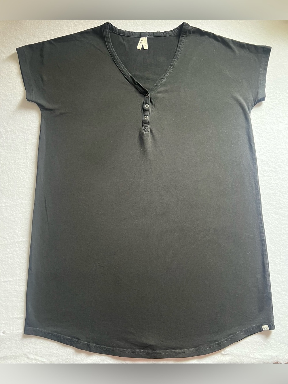 Pact Women’s Organic Cotton Henley Neck T-Shirt Mini Dress, Black, Size L, EUC